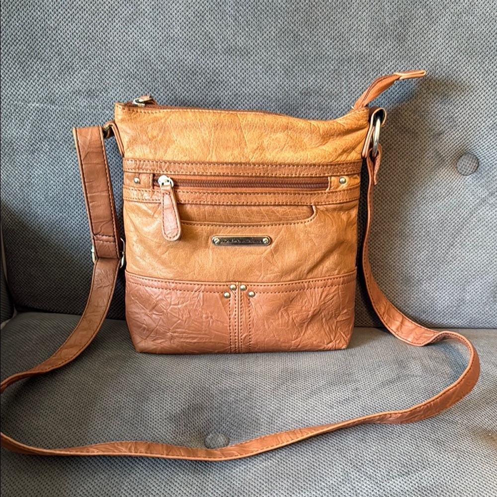 Stone Mountain USA Tan Brown Faux Leather Crossbody Bag